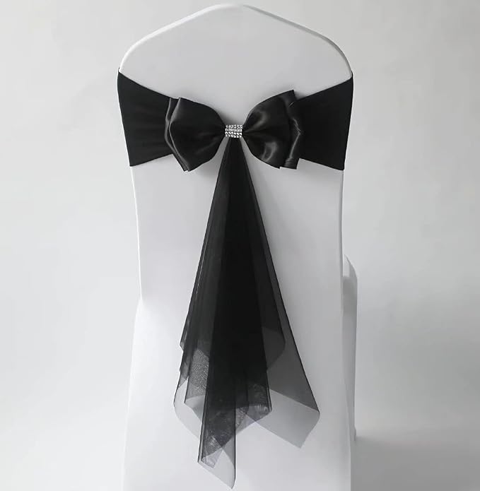 100Pcs Stretch Satin Chair Sashes Bows Chair Bands Decor for Hotel Wedding Reception Party Event Chair Cover Decoration Black by SXXLDNG