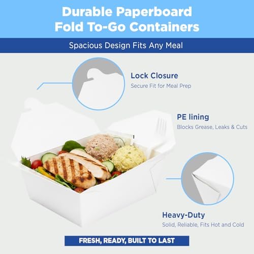 Karat FP-FTG48W 48 fl.oz. 5.9" x 4.6" x 2.4" Fold-to-Go Box #8,.White (Pack of 300) - Image 4