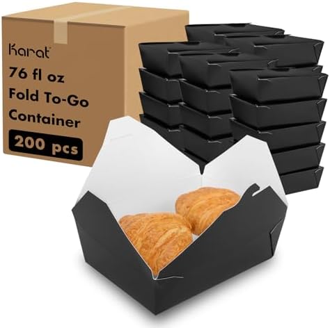 Karat Paper to Go Boxes [76 oz - 200 ct] Leak-Resistant, Microwavable, Heavy-Duty Take Out Boxes | Grease Resistant & Stackable, Black by Karat