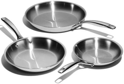 LEGEND COOKWARE 3-Piece (8",10", & 12") Stainless Frying Pan Set | 5 Ply Stainless Steel Clad | Induction Compatible, Oven Safe 800°F - Non-Toxic, No Coatings - Even Heating, Won't Warp by LEGENDCOOKWARE