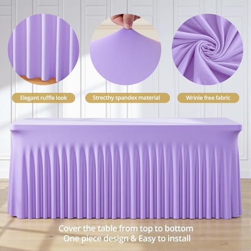 Lavender Spandex Tablecloths for Rectangle Tables Light Purple Stretch Table Cloth Rectangle 6ft Lilac Elastic Fitted Table Cover with Skirt for Wedding Birthday Party Banquet Baby Shower Buffet - Image 6