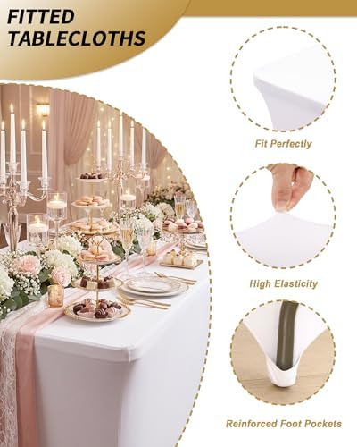 Fixwal 2 Pack 4FT White Tablecloth Rectangle Spandex Fitted Table Cover - Image 4