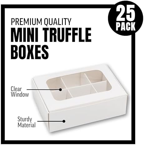 25 pcs White Mini Truffle Box for 6 treats with Windows and Dividers, Bakery Boxes, 5 x 3.5 x 1.57 Inches VERY SMALL Baking Boxes, Square Truffles Box for Gift Giving - Image 3