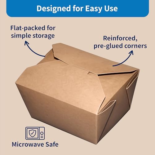 FC Meyer MeyerPak #8 Take Out Cartons, Leak & Grease Resistant Take Out Boxes, Disposable To Go Food Containers, Made from Recycled Materials, 6″ x 4 3⁄4” x 2 1⁄2“, Kraft, Pack of 15 - Image 6