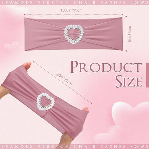 Colingmill 150 Pcs Spandex Chair Sashes Heart Buckle Elastic,Dusty Pink - Image 2