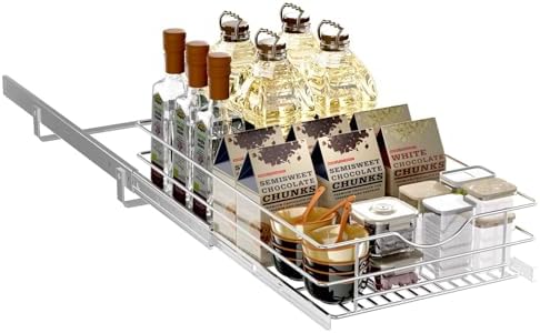 Pull Out Cabinet Organizer, (14½"W x 20" D) Soft Close Slide Out Drawer, 1 Tier Pull Out Cabient Shelf for Kitchen Base Cabinet Under Sink Space, Pantry Organization, Bathroom, Wire Basket - Image 2