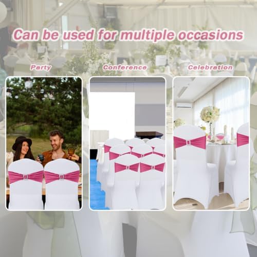Joccun 60 PCS Spandex Chair Sashes Bows Stretch Chair Cover Band with Buckle Slider Universal Elastic Chair Ties for Wedding Banquet Party Event Decoration (Burgundy) - Image 7