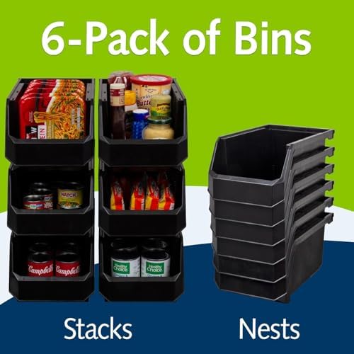 Akro-Mils ReadySpace Large Stackable Plastic Storage Bins, 6-Pack, Black - Image 4