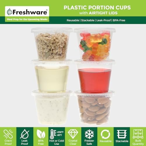 Freshware Plastic Portion Cups with Lids [5.5 Ounce, 200 Sets] Souffle Cups, Jello Shot Cups, Condiment Sauce Containers For Sampling, Sauce, Snack or Dressing - Image 2