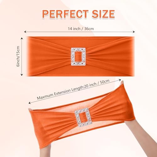 Joccun 120 PCS Spandex Chair Sashes Bows Stretch Chair Cover Band with Buckle Slider Universal Elastic Chair Ties for Wedding Banquet Party Event Decoration (Orange) - Image 2