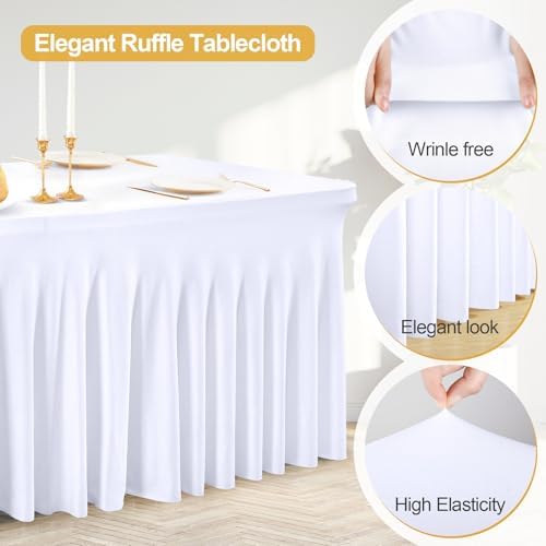 PARTISKY 4 Pack White Spandex Table Cloths for Rectangle Tables 6ft, White Table Skirt for Party, Table Cover with Skirt for Wedding Folding Table Banquet Baby Shower & Birthday Parties - Image 3