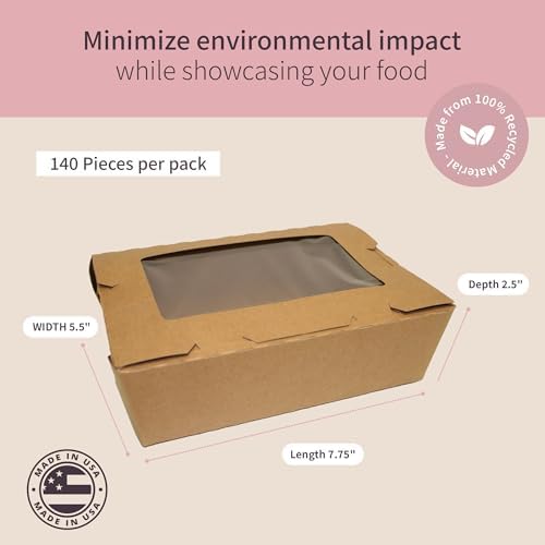 FC Meyer MeyerWindow #3 Kraft Boxes With Window, Disposable and recyclable Paperboard Take Out Cartons, Bakery Boxes, Lunch Box & Go To Food Storage Container, 7 3⁄4” x 5 1⁄2” x 2 1⁄2“, Pack of 140 - Image 2