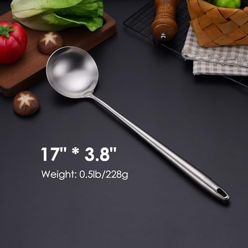 17″ Wok Spatula and Ladle - 304 Stainless Steel Wok Tools Set | 2-Pieces Extra Long Handle Cooking Tools, All Metal Wok Utensils and Wok Accessories for Cast Iron/Carbon Steel Wok - Image 3