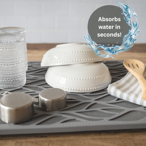 Stone Drying Mat for Kitchen Counter - 21.6"x15.7" Eco-Friendly Diatomaceous Earth Stone Dish Drying Mat with Trendy Silicone Topper & Legs for Airflow - Large Kitchen Stone Mat - Image 7