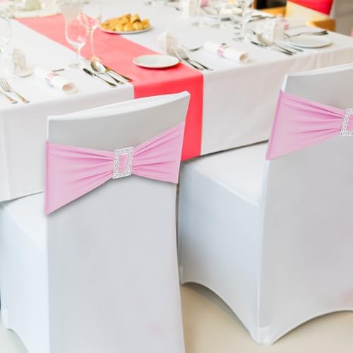 Joccun 60 PCS Spandex Chair Sashes Bows Stretch Chair Cover Band with Buckle Slider Universal Elastic Chair Ties for Wedding Banquet Party Event Decoration (Pink) - Image 6