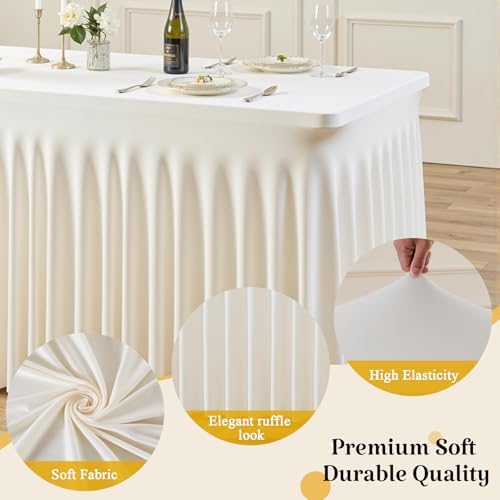 4 Pack Ivory Spandex Table Covers & Table Skirt for 6FT Rectangle Tables - Fitted 6 Foot Stretch Fabric Tablecloth with Pleats, Wrinkle Free for Weddings, Parties, Craft Fairs & Folding Tables - Image 6