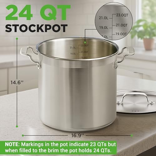 NutriChef Stainless Steel Stock Pot with Lid, 24 Quart Large Stock Pot with Lid for Soup & Stews, Heavy Duty Stainless Steel Cookware, Induction Base, Ergonomic Handles, Polished 18/8 - Image 2