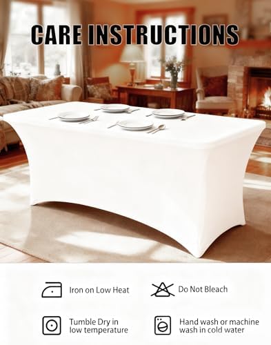 6FT White Table Cloth - 10 Pack Fitted Stretch Rectangle Spandex Tablecloth, Washable Table Cover for Party, Picnic, Wedding, Banquet, Birthday and Festival(30" x 72") - Image 6