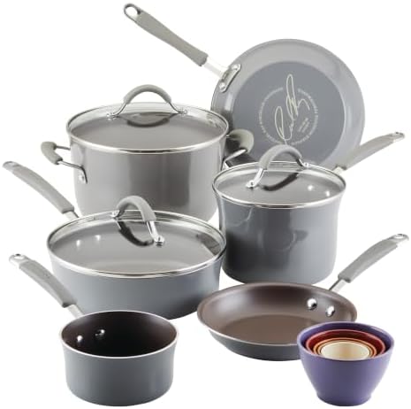 Rachael Ray Cucina Nonstick Cookware Pots and Pans Set, 14-Piece, Sea Salt Gray by RachaelRayKitchenware