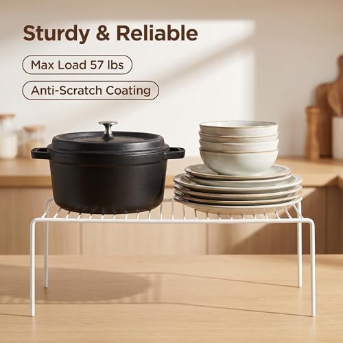 iPEGTOP Set of 6 Large (15.7 x 9.4 Inch) Kitchen Cabinet Organizer Shelf, Wire Freezer Storage Shelves Rack, Rustproof Steel Metal Shelf Riser for Dish Plates Pantry Cupboard Organization, White - Image 3