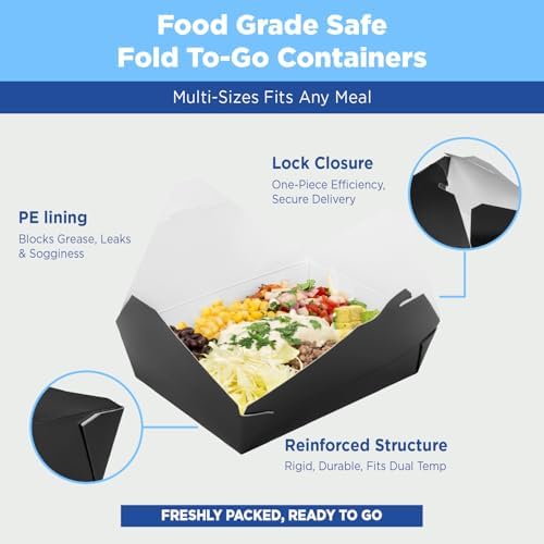 Karat Paper to Go Boxes [48 oz - 300 ct] Leak-Resistant, Microwavable, Heavy-Duty Take Out Boxes | Grease Resistant & Stackable, Black - Image 4