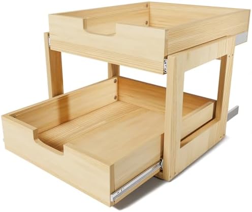 Pull Out Cabinet Organizer, 14''W×21''D Sliding Drawers for Cabinets, 2 Tier Soft Close Slide Out Wooden Pull out Drawers, Base Cabinet Organization for Kitchen, Pantry, Bathroom by Gsskny
