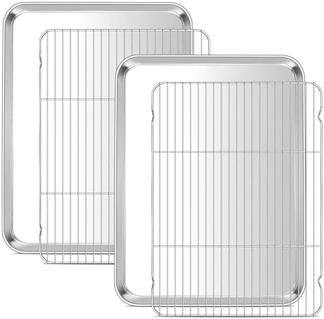 E-far Large Baking Sheet with Wire Rack (2 Pans + 2 Racks), 20 x 14 Inch Stainless Steel Cookie Pans Tray & Cooling Rack for Baking, Non Toxic & Heavy Duty & Rust Free, Oven & Dishwasher Safe by E-far