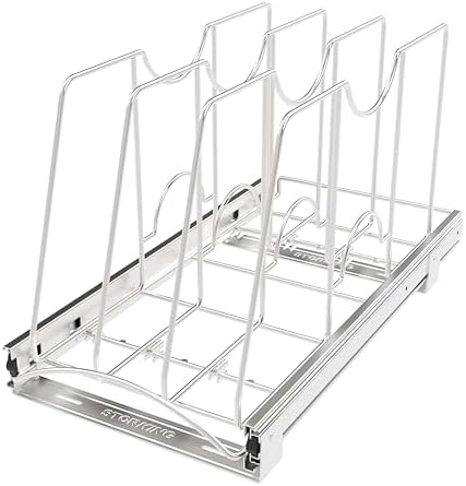 Pull Out Cookie Sheet Organizer, 11" W x 22" D x 11.8" H, Chrome | For Cabinet, Pan and Pot Rack, Cutting Board Organizer Rack, Baking Tray Organizer for Cabinet, Adjustable Divider Width - Image 3