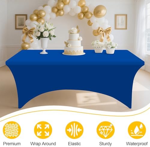 Smiry 2 Pack Spandex Table Cloth 8FT, Elastic Fitted Blue Tablecloth - Image 3