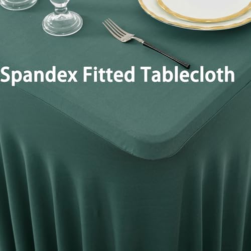 2 Pack Hunter Green Spandex Table Clothes for 8 Foot Rectangle Tables, Wrinkle Free Fitted Table Cover 8ft Green Stretchy Tablecloths with Skirt for Parties Weddings Birthday Banquet Baby Shower - Image 2