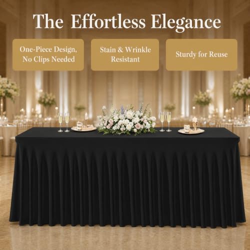 3 Pack Black Stretch Spandex Tablecloths, 6ft Fitted Rectangle Table Cover with Skirt, Wrinkle Free Polyester Table Cloth for Wedding, Party, Banquet, Baby Shower, Christmas - Image 4