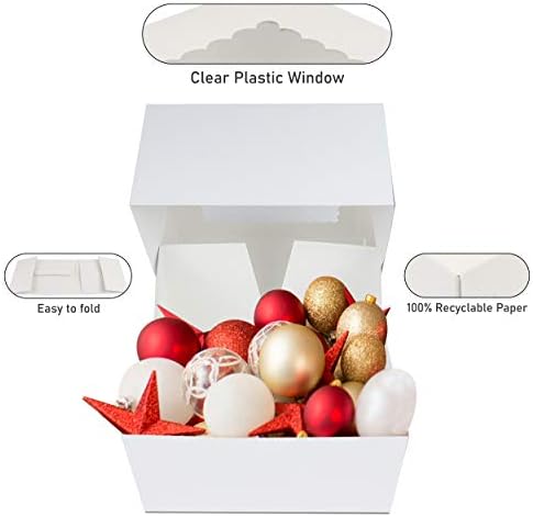 O'CREME White Square Cake Box 8 x 8 x 5 Inch, with Scalloped Window, Kraft Paperboard Bakery Box with Auto-Popup Window - Pack of 25 - Image 4