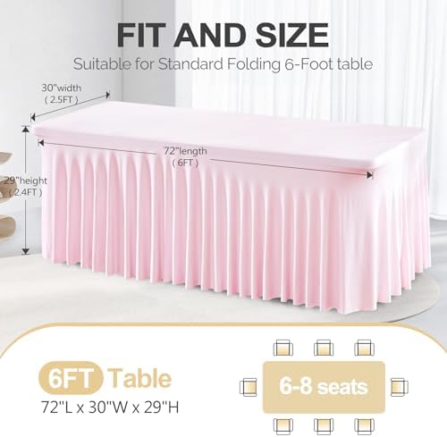 PARTISKY 6 Pack Pink Table Cover for Rectangle Tables 6ft,One-Piece Spandex Elastic Table Cloth with Skirt for Wedding Folding Table Banquet Baby Shower & Birthday Parties - Image 4