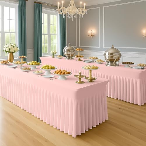 Deep Dream 4 Pack Pink Spandex Fitted Tableclothes for 8 Foot Rectangle Tables, Wrinkle Free 8FT Fitted Table Cover, Stretch Tablecloth Table Skirt for Party, Banquet, Wedding and Events - Image 6