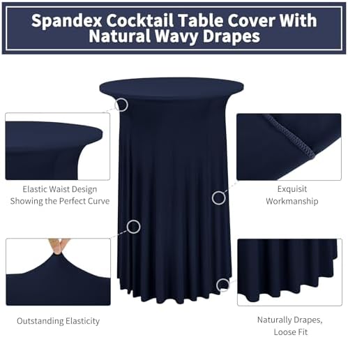 4 Packs Navy Blue Round Cocktail Table Skirt 32"x 43" - Image 3