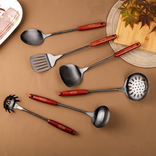FJNATINH 17inch Wok Spatula and Ladle, Skimmer Spoon, Slotted Turner Spatula Set 304 Stainless Steel Kitchen Utensils Sets, 4-Pieces Cooking Utensils Tools Wok Accessories - Image 6