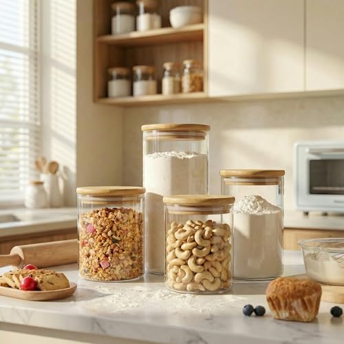 Large Glass Storage Containers with Bamboo Lids for Flour & Sugar, 4 Pack - Image 6