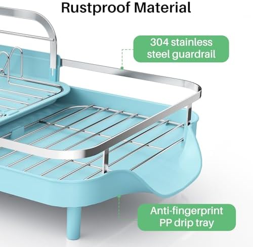 SAYZH Expandable Dish Drying Rack for Small Kitchen Counter, Blue - Image 4