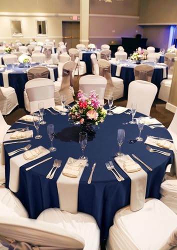 10 Pack Navy Blue Round Tablecloths,120 Inch Polyester Table Cloth - Image 5
