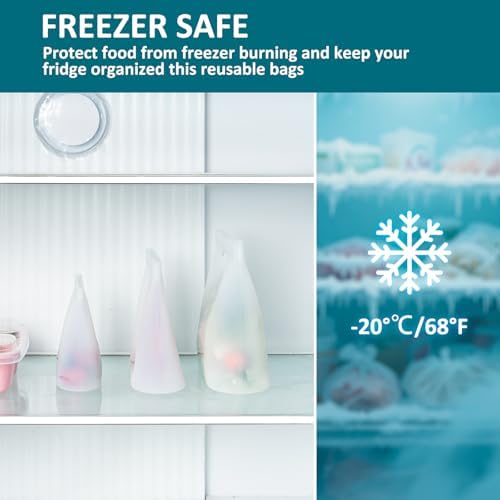 8-Pack Reusable Silicone Food Storage Bags, 100% Silicone Stand-Up Wide-Open Zip-Lock Reusable Storage Bags for Food, Freezer Microwave Oven Dishwasher Safe, Translucent, 4M 2S 2XS - Image 4
