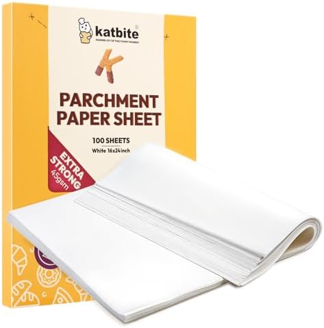 Katbite 100 Pcs Parchment Paper Baking Sheets, 16x24 Inch, Heavy Duty | Precut Non-Stick greaseproof full sheet pan liners, ideal for baking, cooking, grilling, air fryers and freezers by katbite