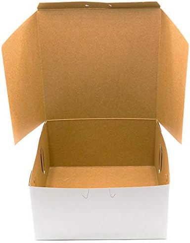 Made in USA 10" X 10" X 5" Recycled White Kraft Cake Box & 10" Round Cake Boards (Pack of 10 – Front Loading) - Image 3
