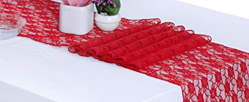 MDS Pack of 5 Wedding 12 x 108 inches Lace Table Runner for Wedding, Decorations for Birthday Parties, Banquets, Graduations, Engagements, and Runners fit Rectangle, Round Table- Red - Image 2