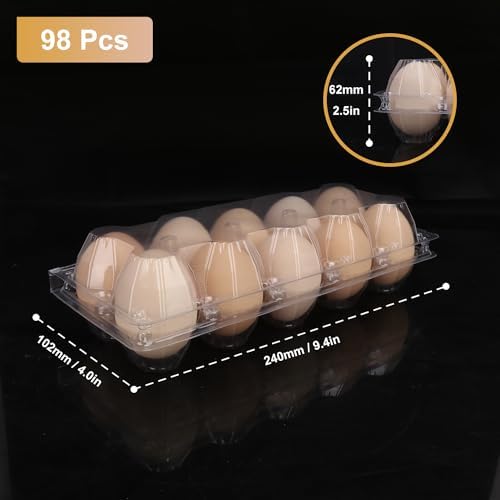 98 Pack Bulk Egg Cartons, Clear Plastic Chicken Egg Holders, Egg Tray Carton Holder for Home & Kitchen, Farm & Market Use, An Eco-Friendly Egg Storage Solution, 10 Grids(Medium Size) - Image 2