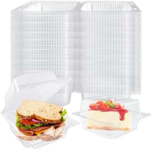Jizvxe 200 Pcs Clear Plastic Take out Containers,Disposable Fancy Hinged Top Square Clamshell Food Boxes,Cake Slice Containers Clamshell Takeout Tray with Clear Lids,5.3x4.7x2.8 Inch by Jizvxe