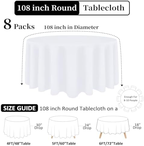 8 Packs 108 Inch White Round Tablecloth - Image 2