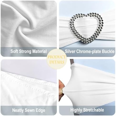 White Chair Sashes 60 Pack Spandex Sashes for Chairs Universal Chair Sashes Bands with Heart Buckle Slider for Wedding Banquet Party Decorations - Image 3