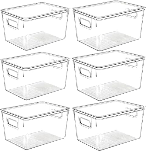 Clear Plastic Storage Bins with Lids, Perfect for Kitchen Organization or Pantry Organization and Storage, Stackable Fridge Organizer Bins, Storage Containers for Organizing, Cabinet Organizers by CONTROLKITCHEN