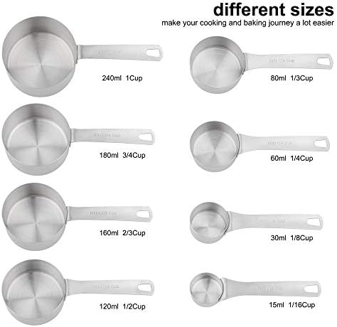 Measuring Cups Set, 18/8 Stainless Steel Measuring Cups for Dry & Liquid, Metal Measure Cups With Bonus Magnetic Conversion Chart for Kitchen & Baking - Image 2