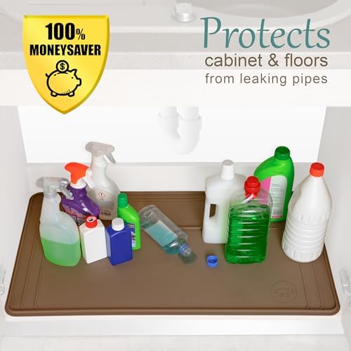 The Original Under Sink Mat - Silicone Waterproof mat, Trimmable, Easy to Clean, Kitchen cabinet liner, Under sink protector mats, Drip Tray with Lip (Brown, 31" x 22") - Image 4